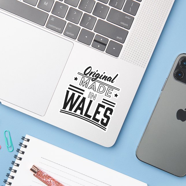 Original aus Wales Aufkleber (Laptop mit iPhone)
