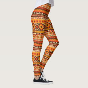 Original Azteken-Muster stilvoll orange und braun Leggings