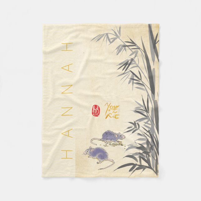 Original Bamboo Rat Malerei Chinesisch Jahr Zodiac Fleecedecke (Vorderseite)