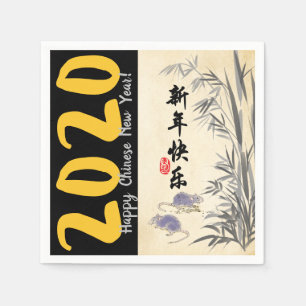 Original Bamboo Rats bemalt chinesische Wünsche PP Serviette