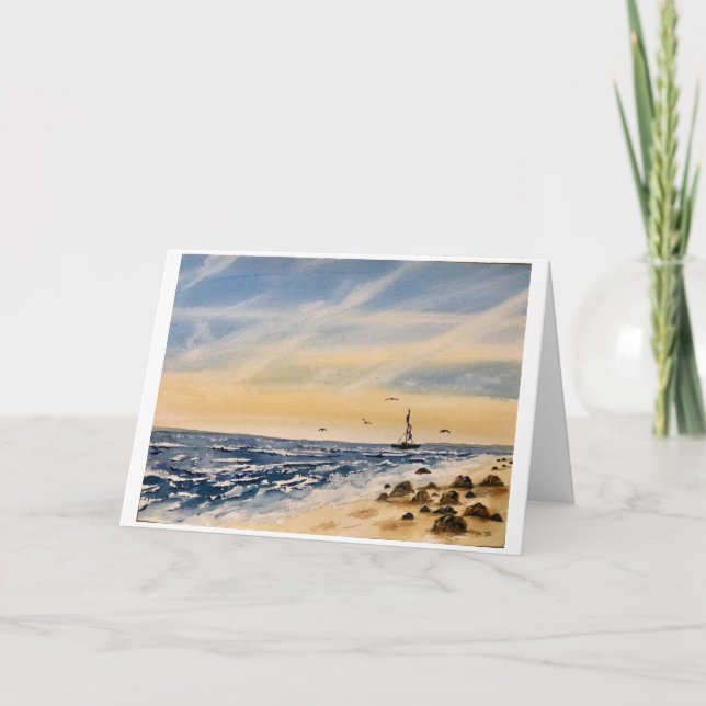 Original Beach and Rocks Art auf Blank Card Karte (Vorderseite)