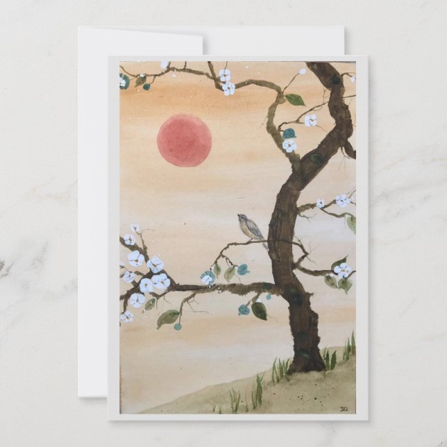 Original Bird and Dogwood Art on Blank Card Einladung (Vorderseite)