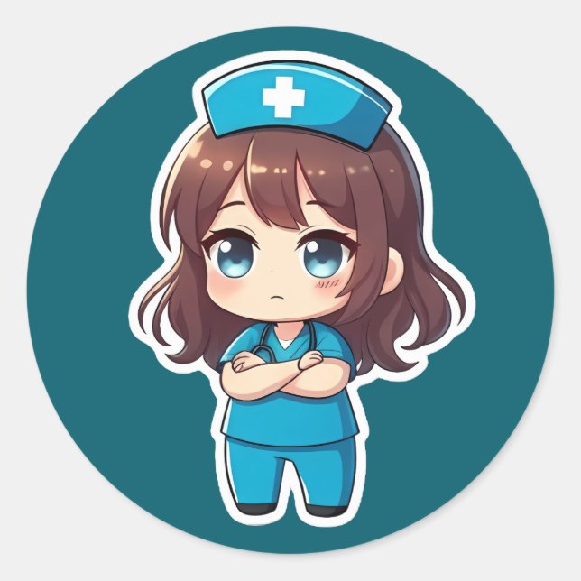 Original Chibi Krankenschwester - Professionelle R Runder Aufkleber (Vorderseite)