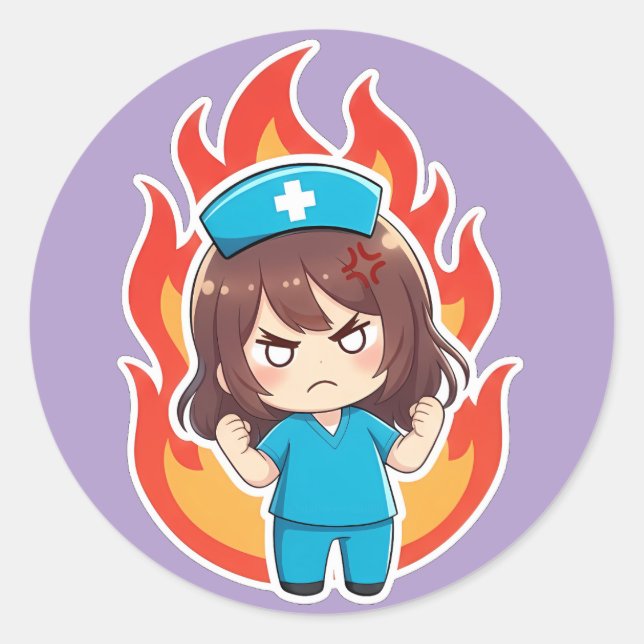 Original Chibi Nurse 3.0 - Angry Runder Aufkleber (Vorderseite)
