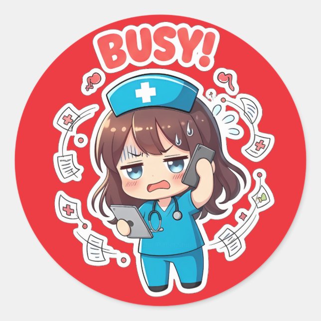 Original Chibi Nurse 3.0 - Beschäftigt Runder Aufkleber (Vorderseite)
