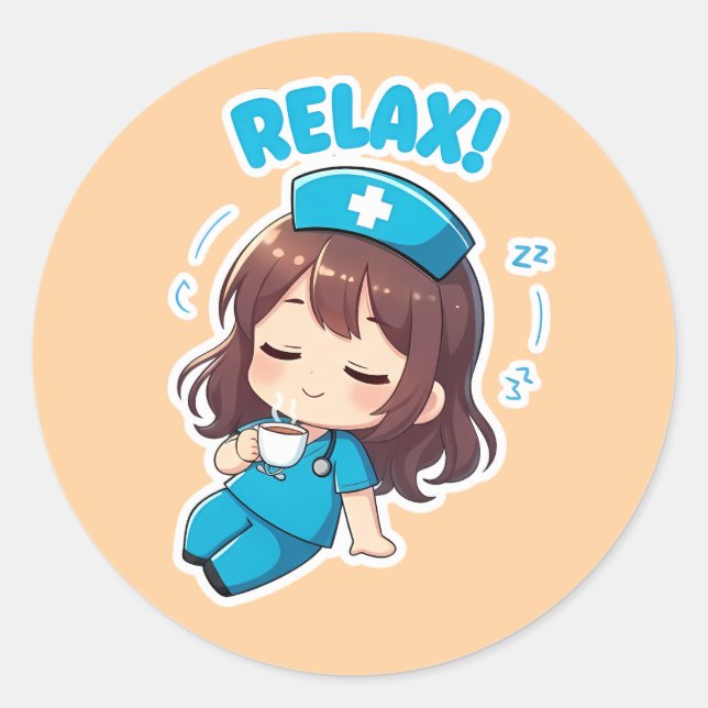 Original Chibi Nurse 3.0 - Entspannen Runder Aufkleber (Vorderseite)