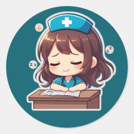 Original Chibi Nurse - A little Exhaustion Runder Aufkleber