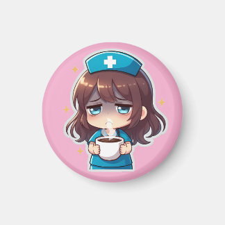 Original Chibi Nurse - Coffee with Tired Magnet