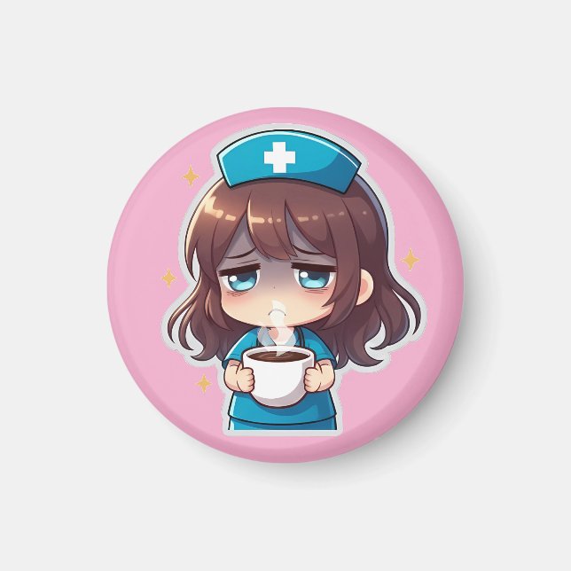 Original Chibi Nurse - Coffee with Tired Magnet (Vorne)