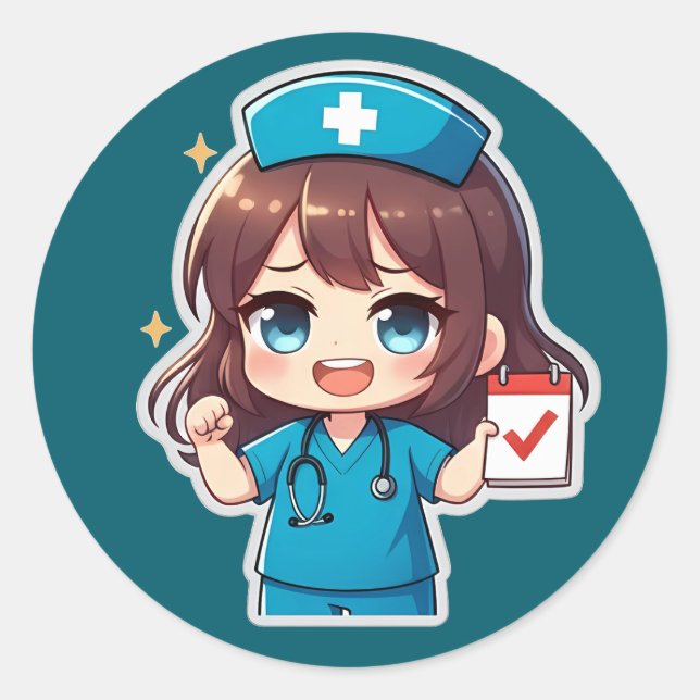 Original Chibi Nurse - Pflegerisches Leben Runder Aufkleber (Vorderseite)