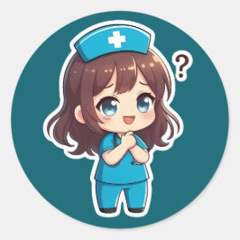 Original Chibi Nurse - The Questioning Moment Runder Aufkleber