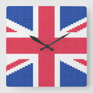 Original cross-stitch design Union Jack Quadratische Wanduhr