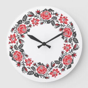 Original Cross-stitch Red Roses Circle pattern Große Wanduhr