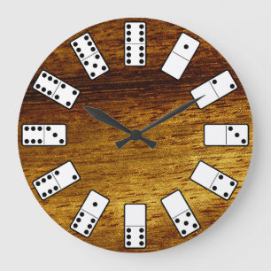 Original design Domino symbols on teak background Große Wanduhr