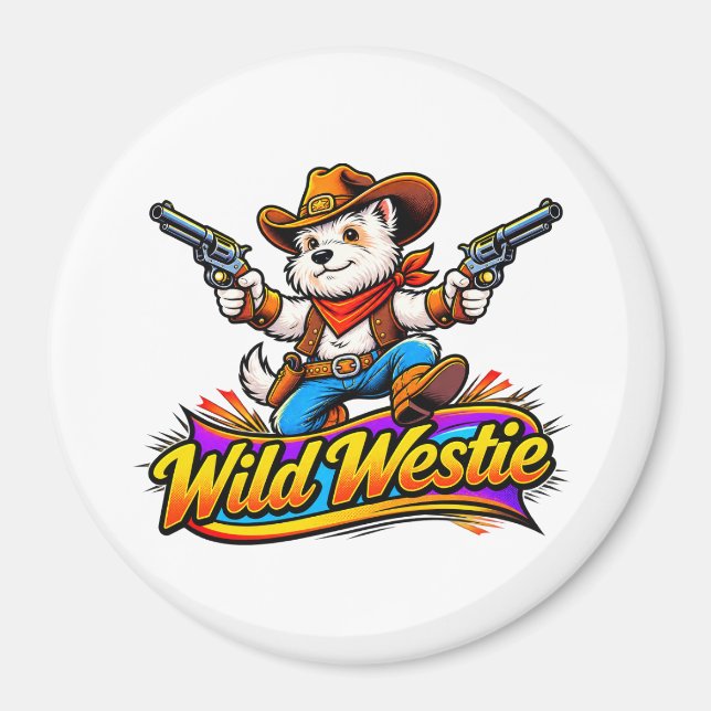 Original Design Westie Hund Cowboy Magnet (Vorne)