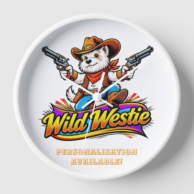 🐶 Original Design Westie Hund Cowboy  Uhr (Vorderseite)