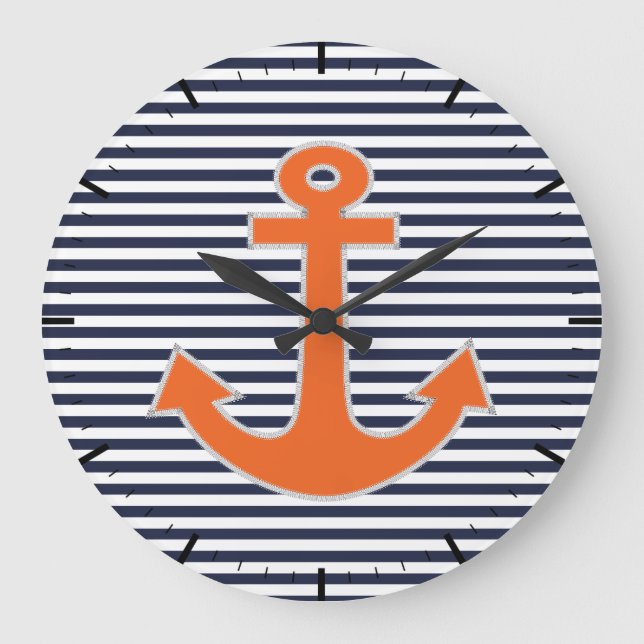 Original Embroidery Anchor Captain Nautical Große Wanduhr (Vorderseite)