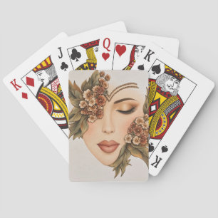 Original Erdige Florale Frauenporträt-Kunstprint Spielkarten