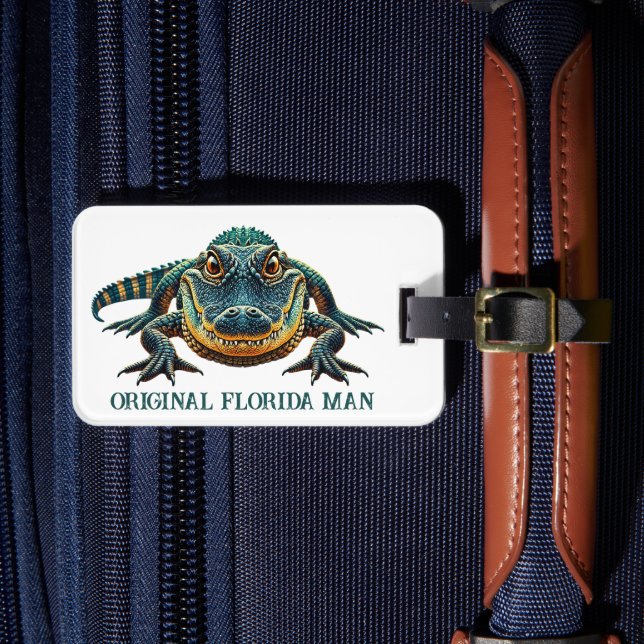 Original Florida Mann mit Alligator Gepäckanhänger (Vorderseite Insitu 4)