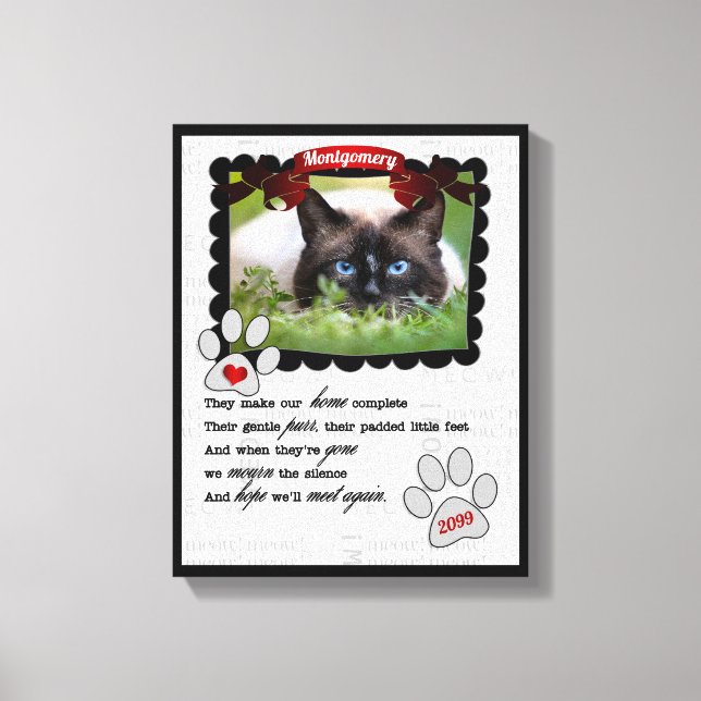 Original Gedicht Pet Memorial mit Cat's Foto Leinwanddruck (Vorderseite)