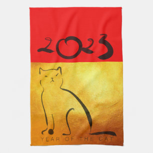 Original Gemälde Katze Vietnamesisch Neujahr 2023  Geschirrtuch