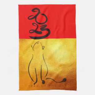 Original Gemälde Katze Vietnamesisch Neujahr 2023  Geschirrtuch