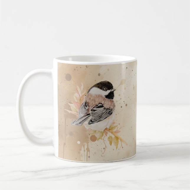 Original Hand Painted Watercolor Chickadee Bird Kaffeetasse (Links)
