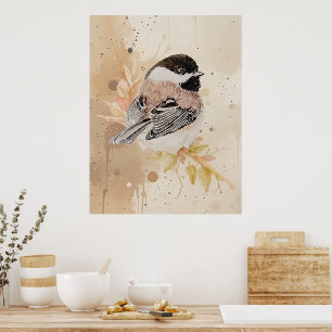 Original handgemaltes Wasserfarben-Vogel Meise Poster