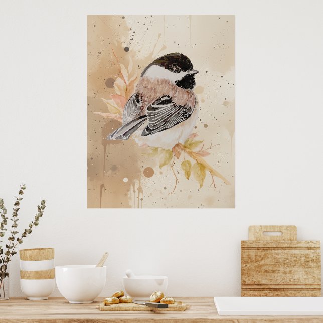Original handgemaltes Wasserfarben-Vogel Meise Poster (Küche)