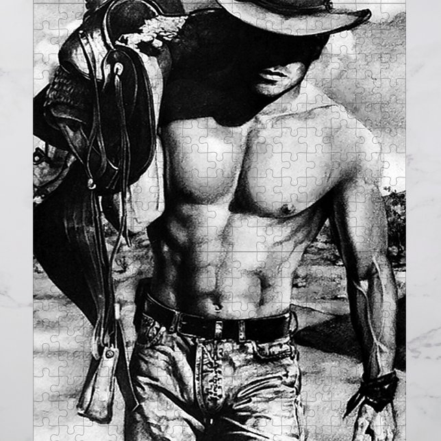 Original handgezeichnet Sexy Cowboy Man for Men Puzzle (Choose a size and difficulty level (number of pieces) according to your preference.)