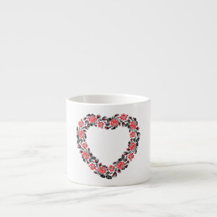 Original Heart of cross-stitch red rose flowers Espressotasse