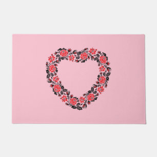 Original Heart of cross-stitch red rose flowers Fußmatte