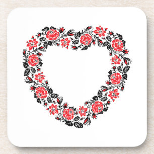 Original Heart of cross-stitch red rose flowers Getränkeuntersetzer