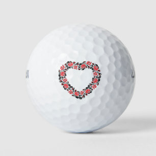 Original Heart of cross-stitch red rose flowers Golfball