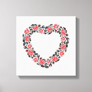 Original Heart of cross-stitch red rose flowers Leinwanddruck