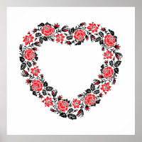 Original Heart of cross-stitch red rose flowers