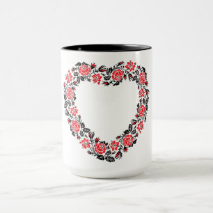 Original Heart of cross-stitch red rose flowers Tasse
