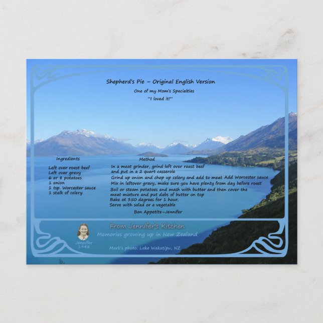 Original Hirtenkuchen Rezept Postkarte (Vorderseite)