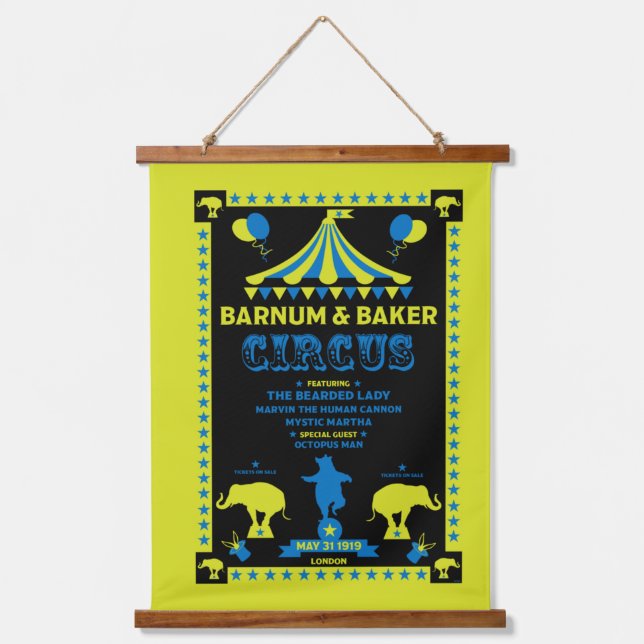 Original Jahrgänge Inspiriert Circus Art Wandteppich Mit Holzrahmen (Vorderseite)