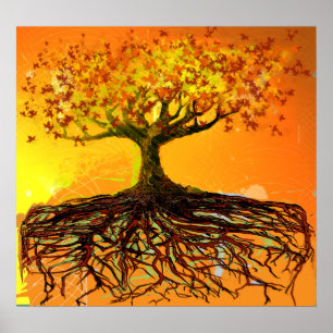 Original-Kunst - abgenutztes Grunge-Root-Tree-Plak Poster