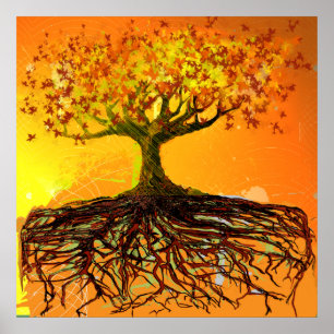 Original Kunst - abgenutztes Grunged Roots Baum Po Poster