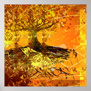 Original Kunst - abgenutztes Grunged Roots Tree Po Poster
