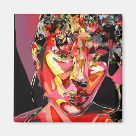 Original Kunst, Abstraktes Frauenportrait Magnet