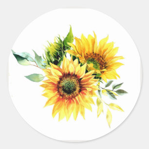 Original Kunst Aquarell Garten Blume Sonnenblume Runder Aufkleber