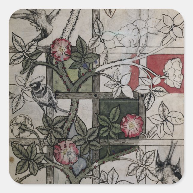 Original-Kunstwerk für "Trellis"-Tapete-Design, 1 Quadratischer Aufkleber (Vorderseite)