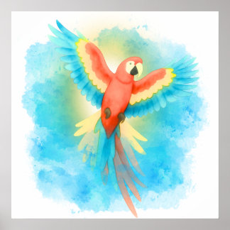 Original leuchtend-buntes Scarlet Macaw Wasserfarb Poster