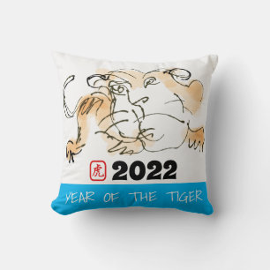 Original Malerei 4 Chinesisches Tiger Jahr Geburts Kissen