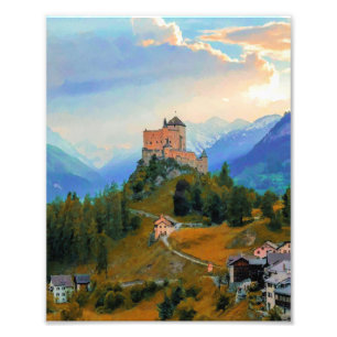 Original Malerei Castle Locarno on Ice Fotodruck