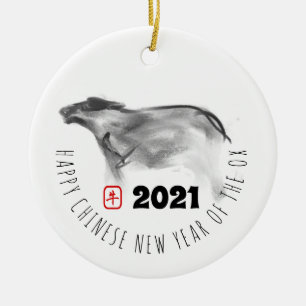 Original Malerei OX Chinesisch Neujahr 2021 CRO Keramik Ornament