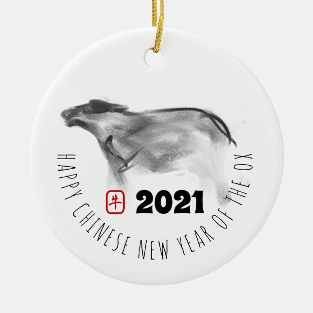 Original Malerei OX Chinesisch Neujahr 2021 CRO Keramik Ornament (Vorne)